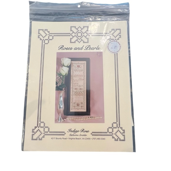 Indigo‎ Rose ROSES AND PEARLS Cross Stitch Sampler Chart Pattern 1999 Embroidery - Picture 2 of 5
